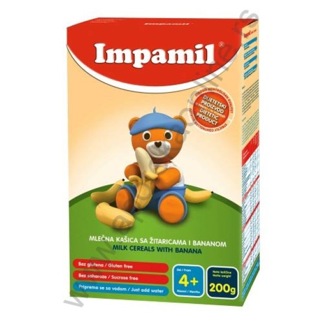 IMPAMIL MLEČNA KAŠICA ŽITARICE SA BANANOM 200g - Online Apoteka IMPAMIL MLEČNA KAŠICA ŽITARICE SA BANANOM 200g